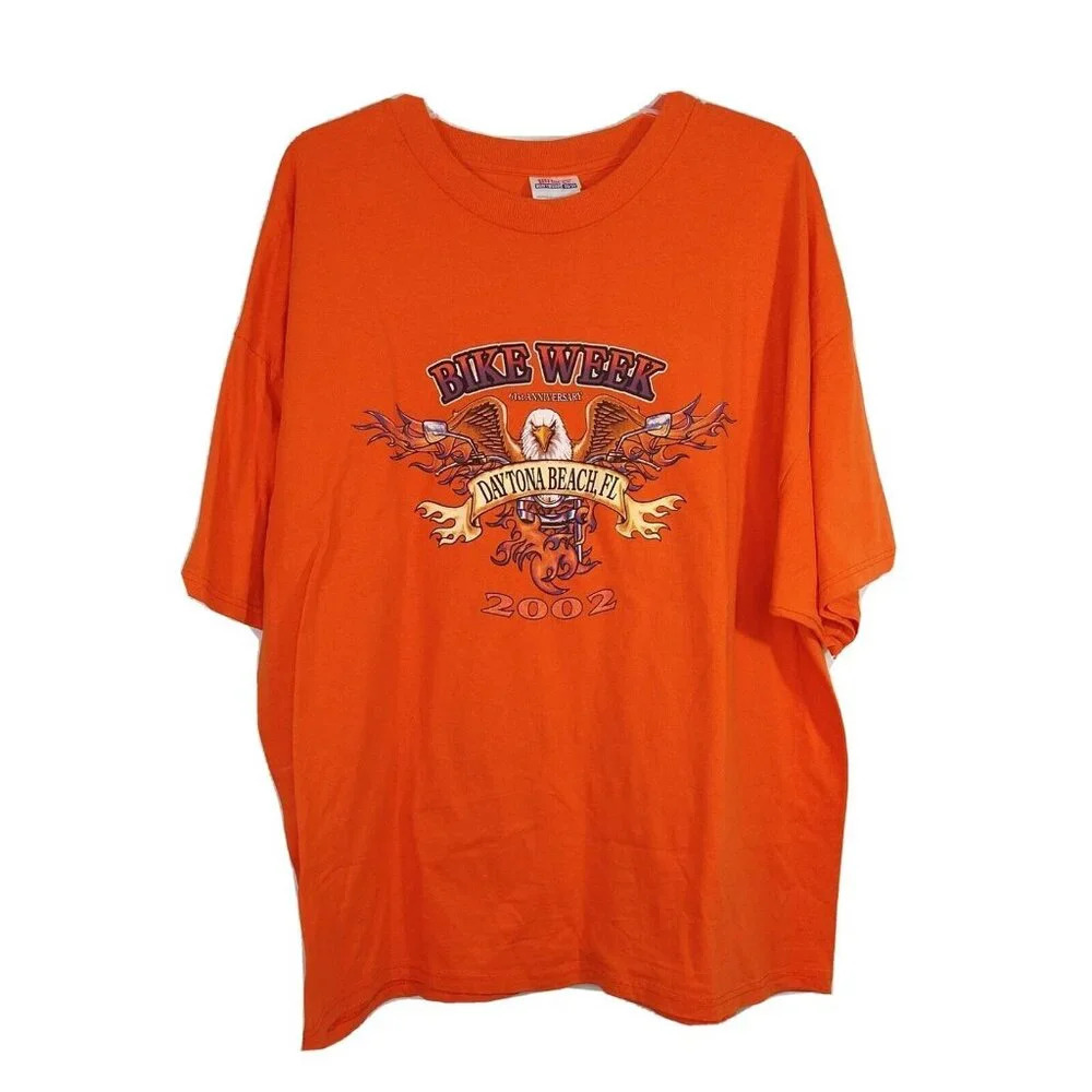 Hanes Bike Week T-Shirt Men Size 2XL Orange Daytona Beach, FL Short Sleeve FLAW